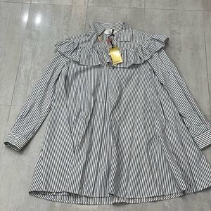 Blue and white striped long sleeve dress
